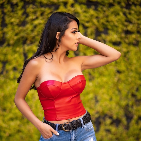 red leather corset top
